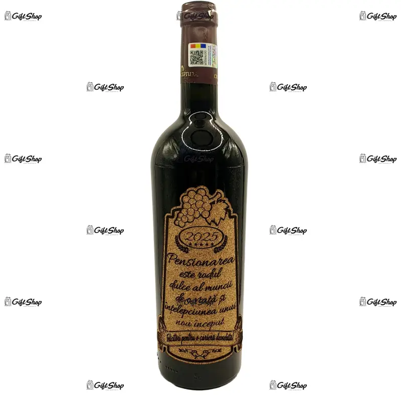 Pensionare, felicitari pentru o cariera deosebita, vin rosu cabernet sauvignon, demisec, 750ml, 13.5% alcool